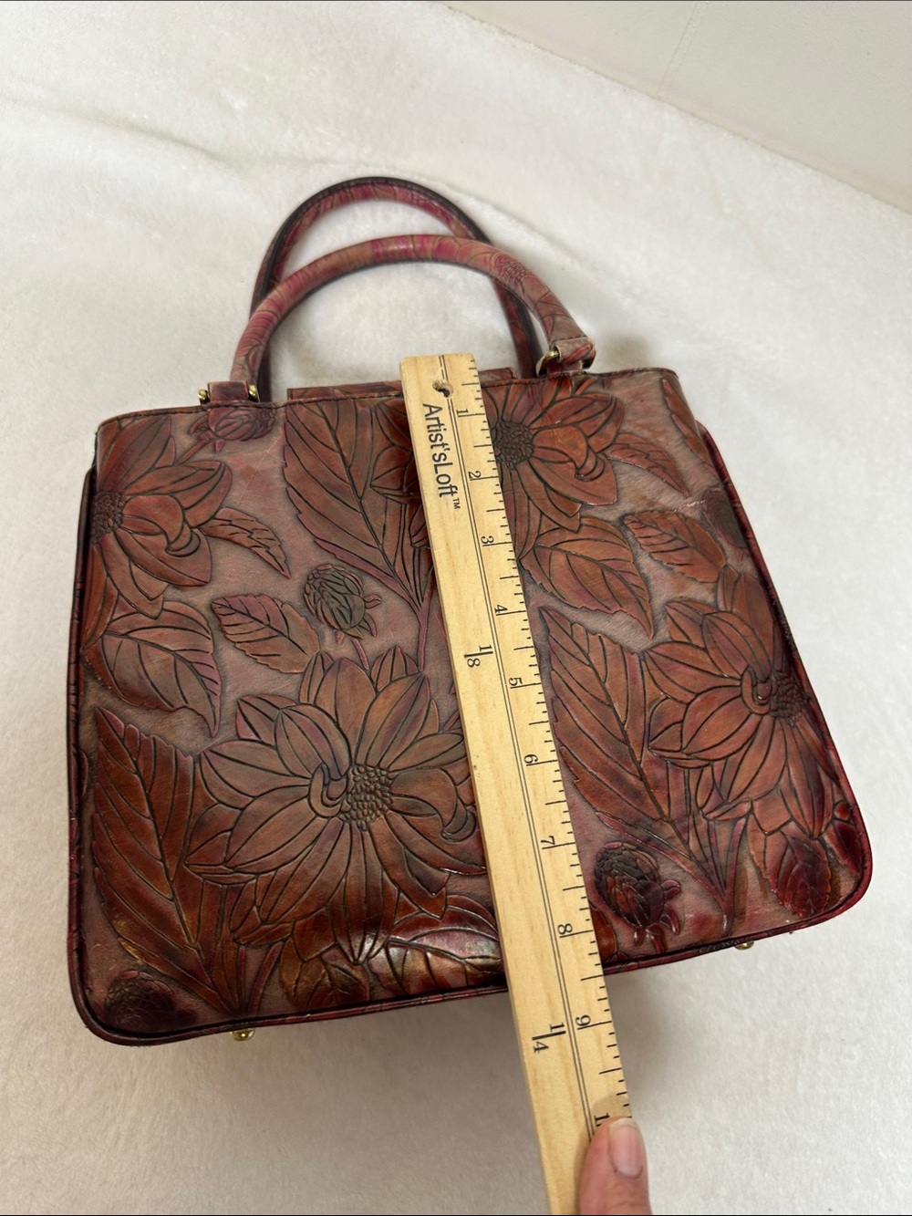 Rare vintage Embossed Brahmin Burgundy Floral Embossed Leather Satchel - Picture 8 of 13